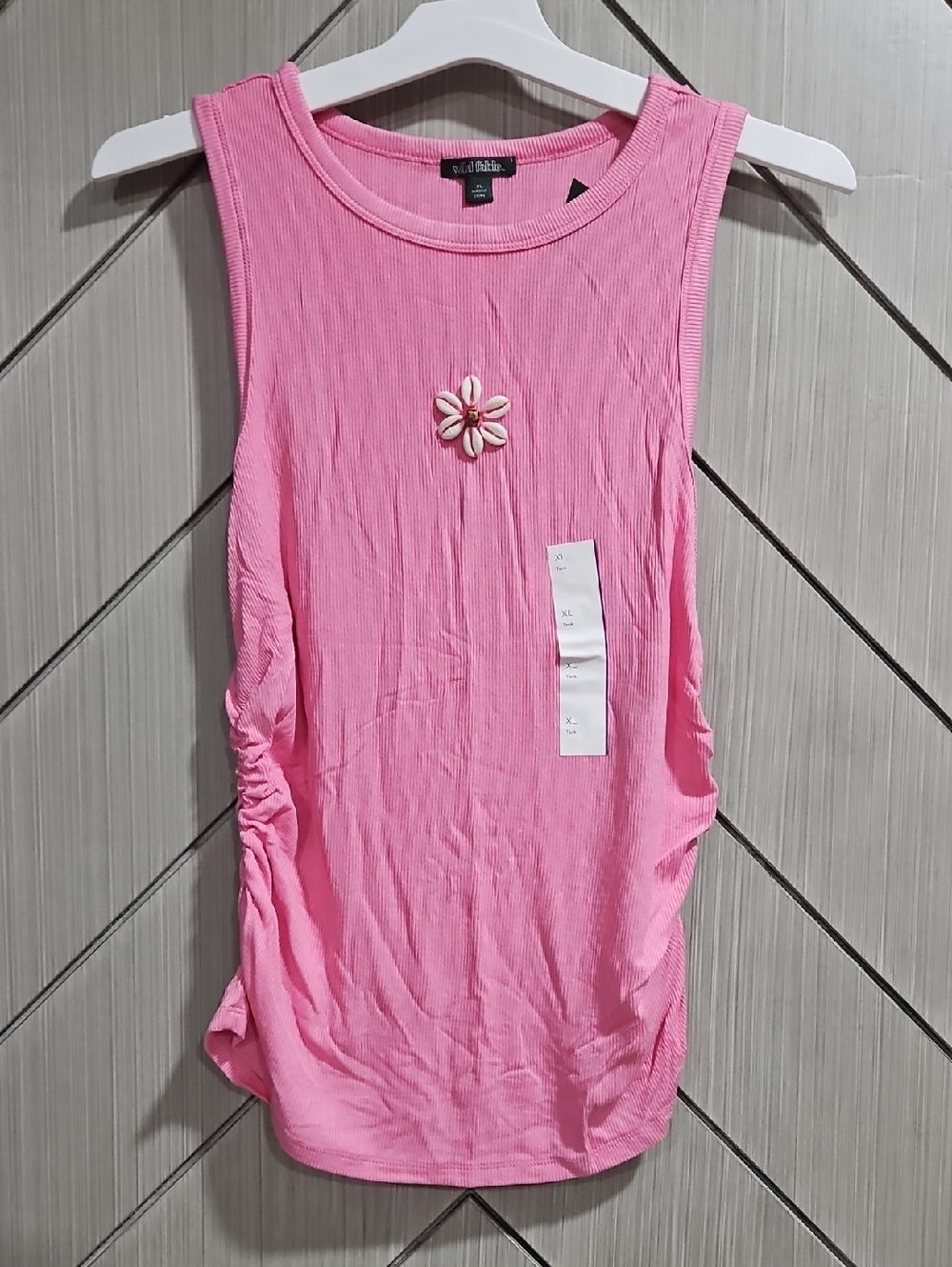 wild fable Pink Ribbed Tank with Shell Flower Accent